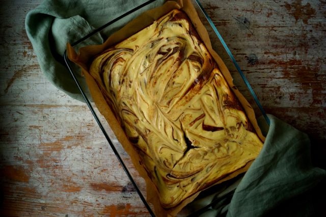 Hot brownies coming out of the oven