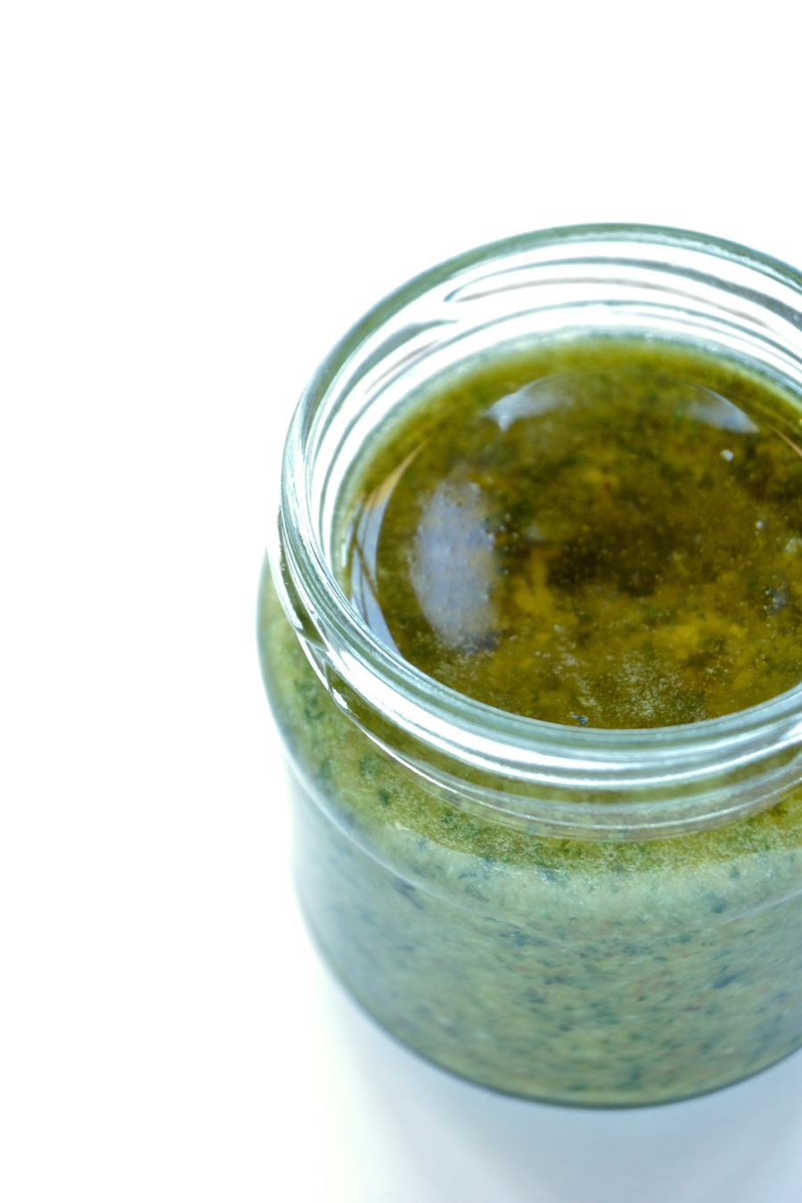 A glas of vegan basil pesto