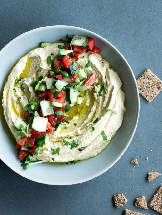 Enjoy your hummus with some fresh veggies and cracker