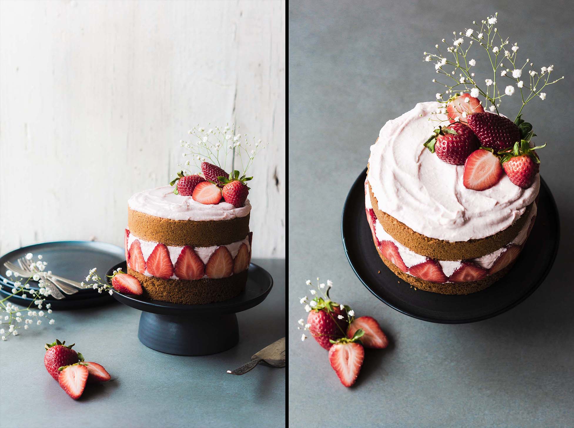 Two Layer Coconut Sponge Cake with Strawberry Mascarpone cream