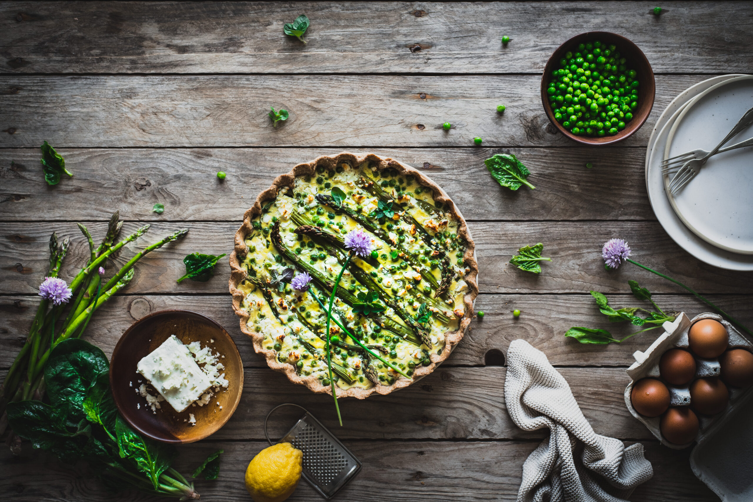 A delicious spring flavored quiche - food photography