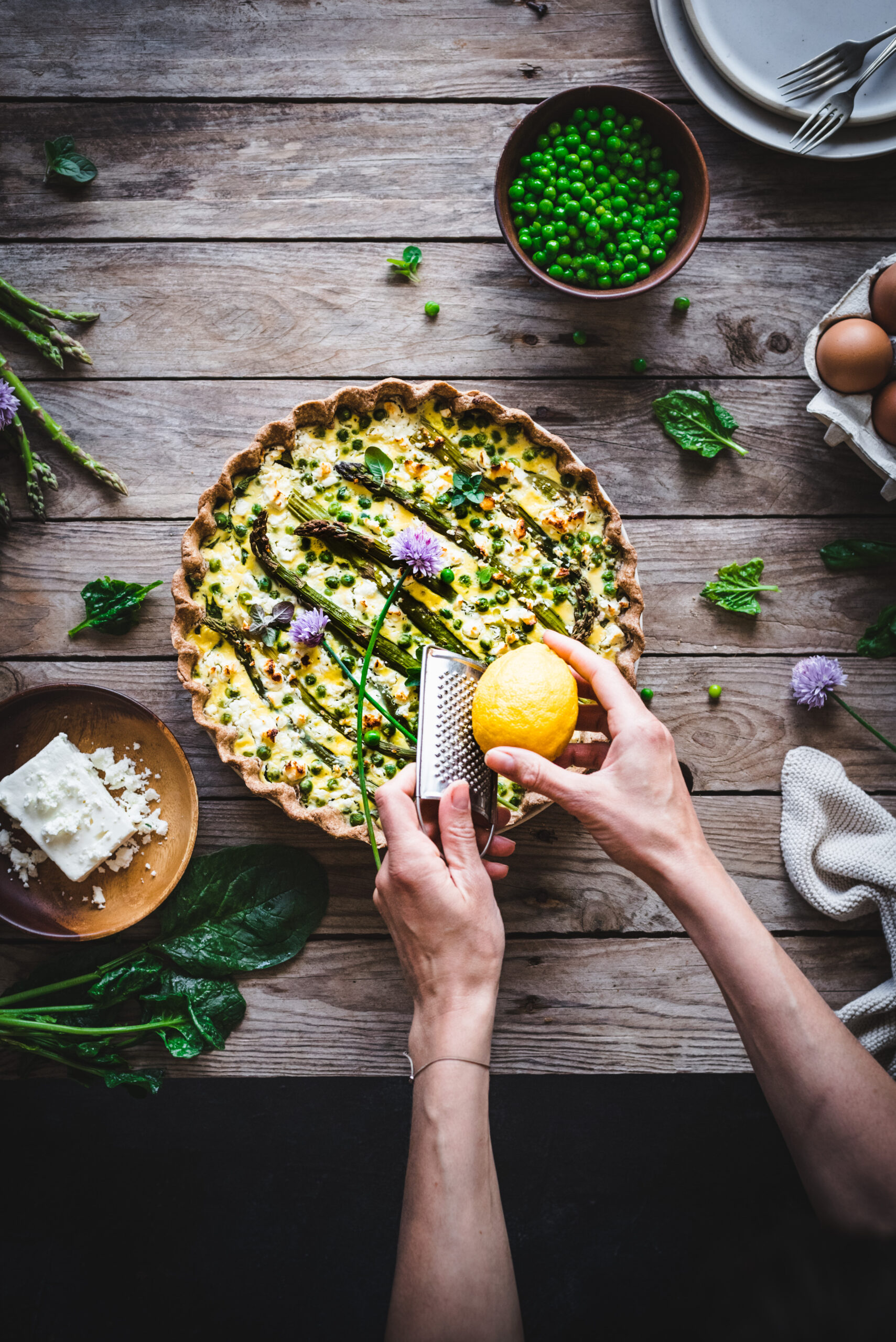 A delicious spring flavored quiche - food photography