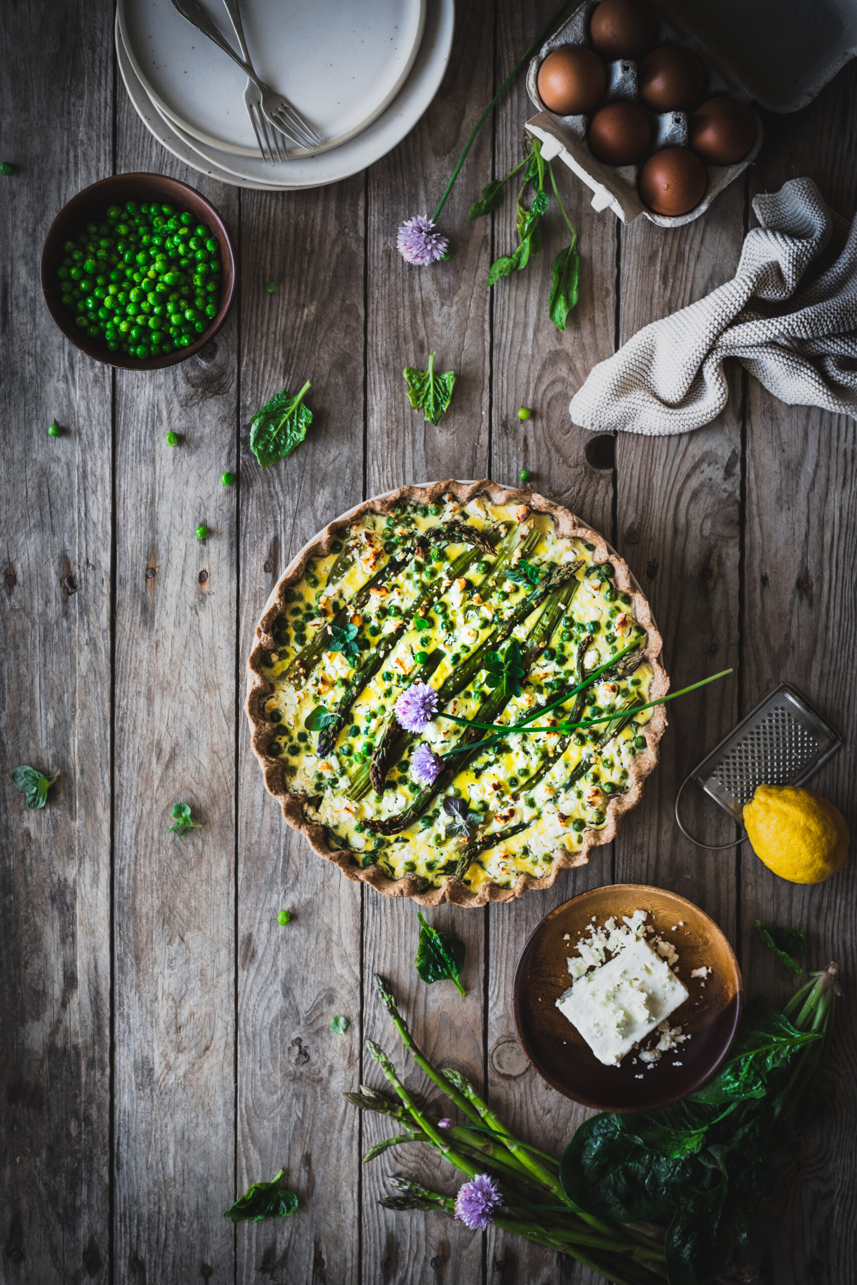 A delicious spring flavored quiche - food photography