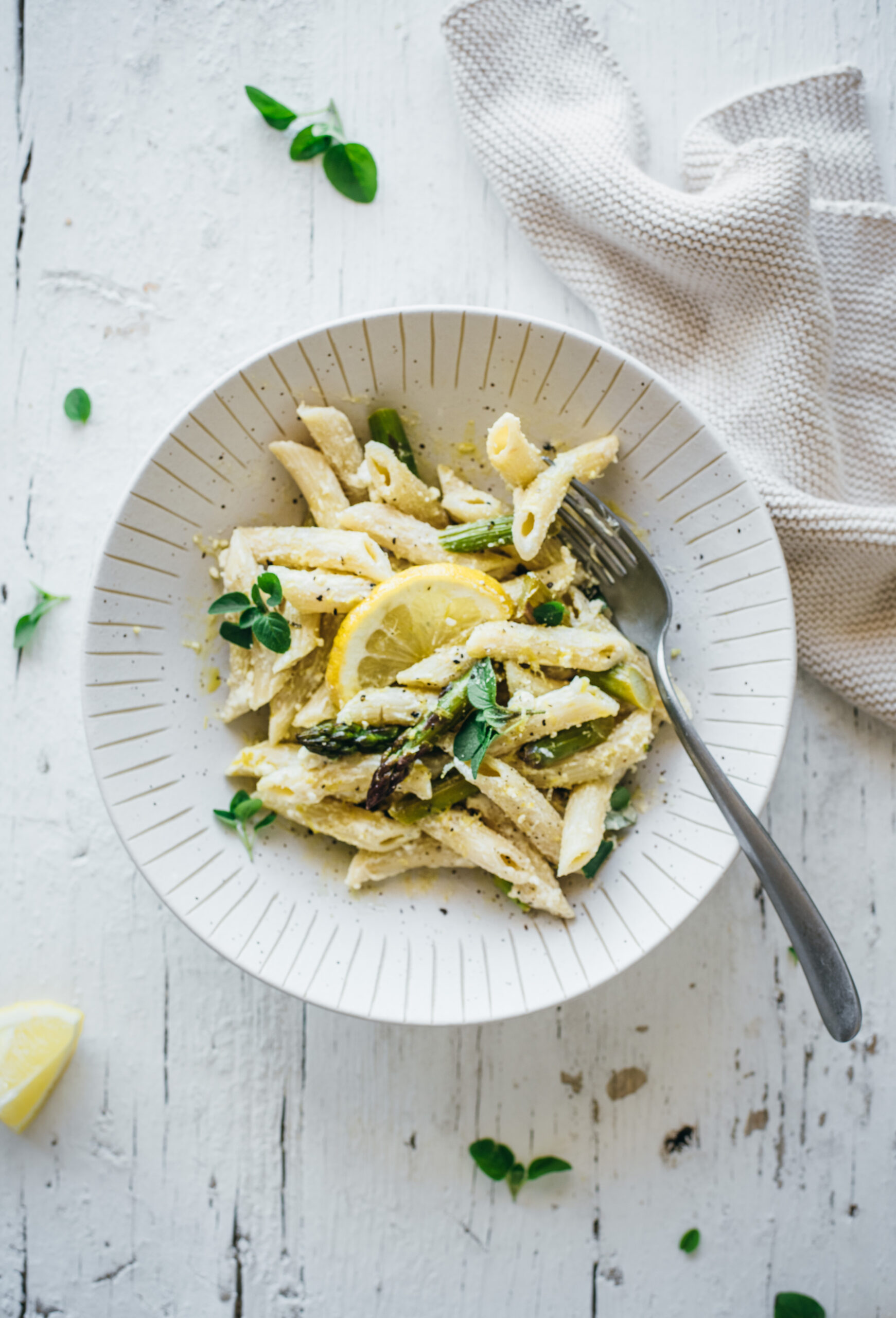 Creamy baked feta & green asparagus pasta - food photography