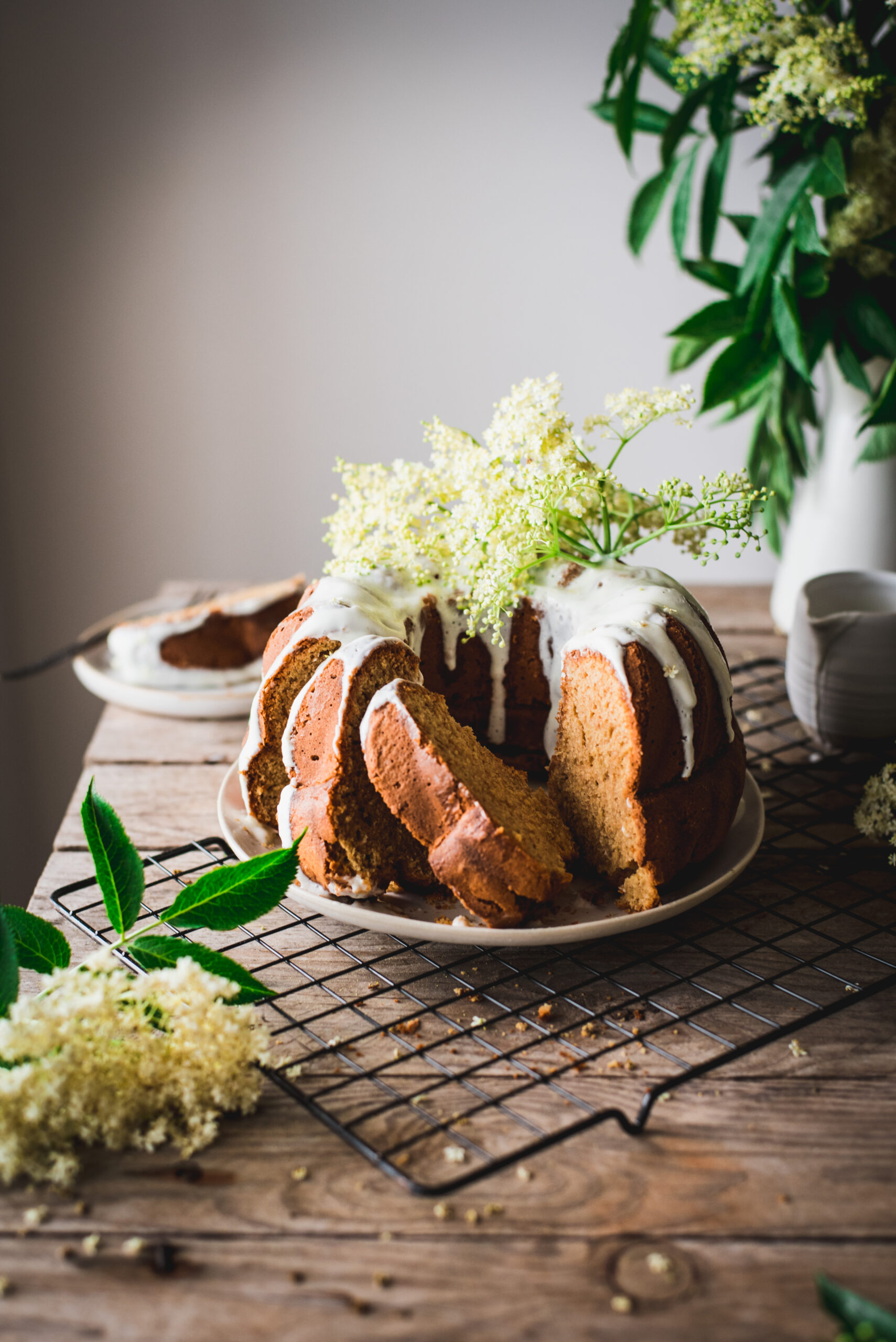 A slice of floral scented butter bundt cake