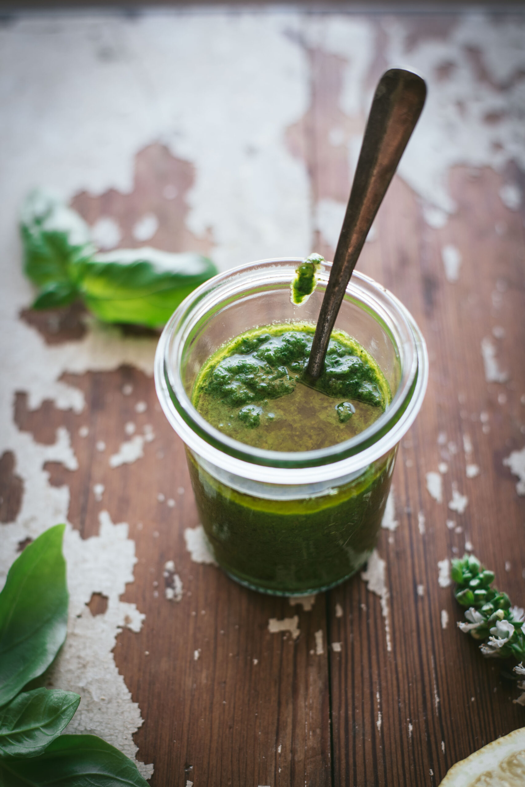 Homemade basil pesto