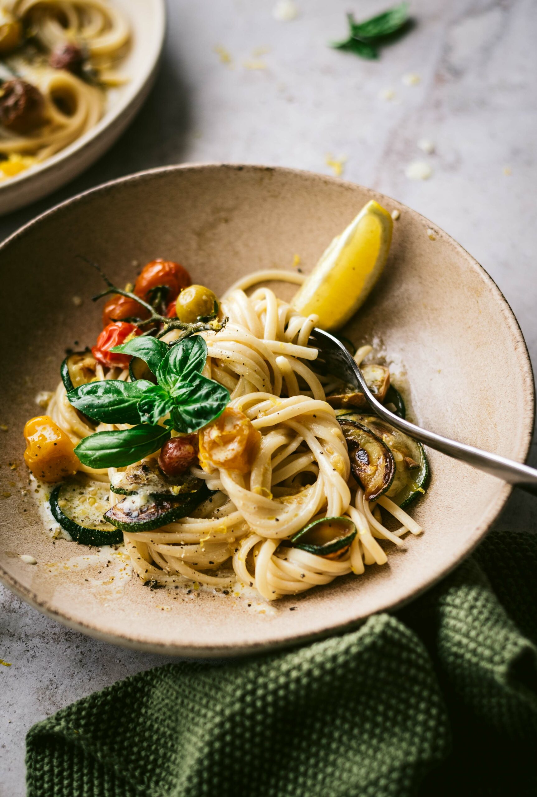 A comforting plate of Lemon Zucchini Tomato Pasta