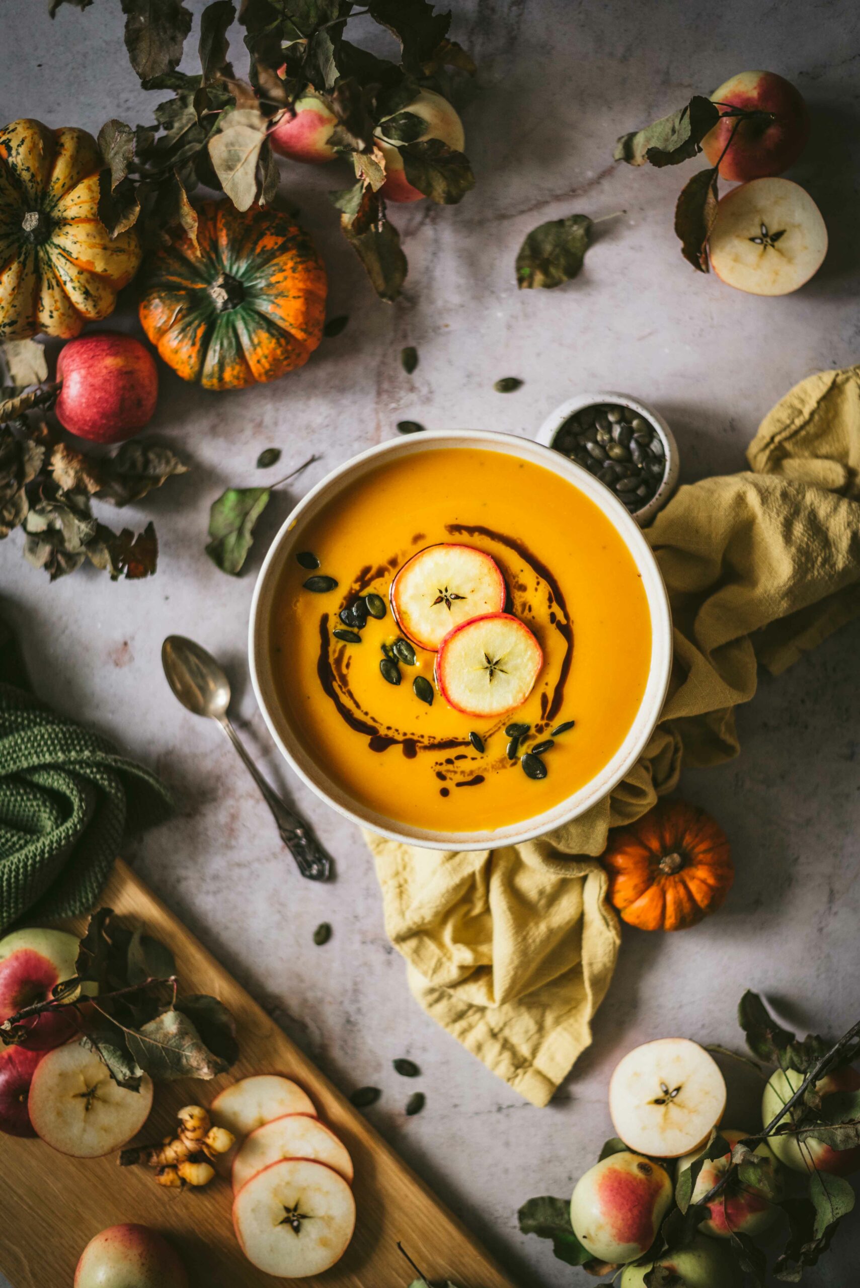 A bowl of creamy Apple-Pumpkin Soup
