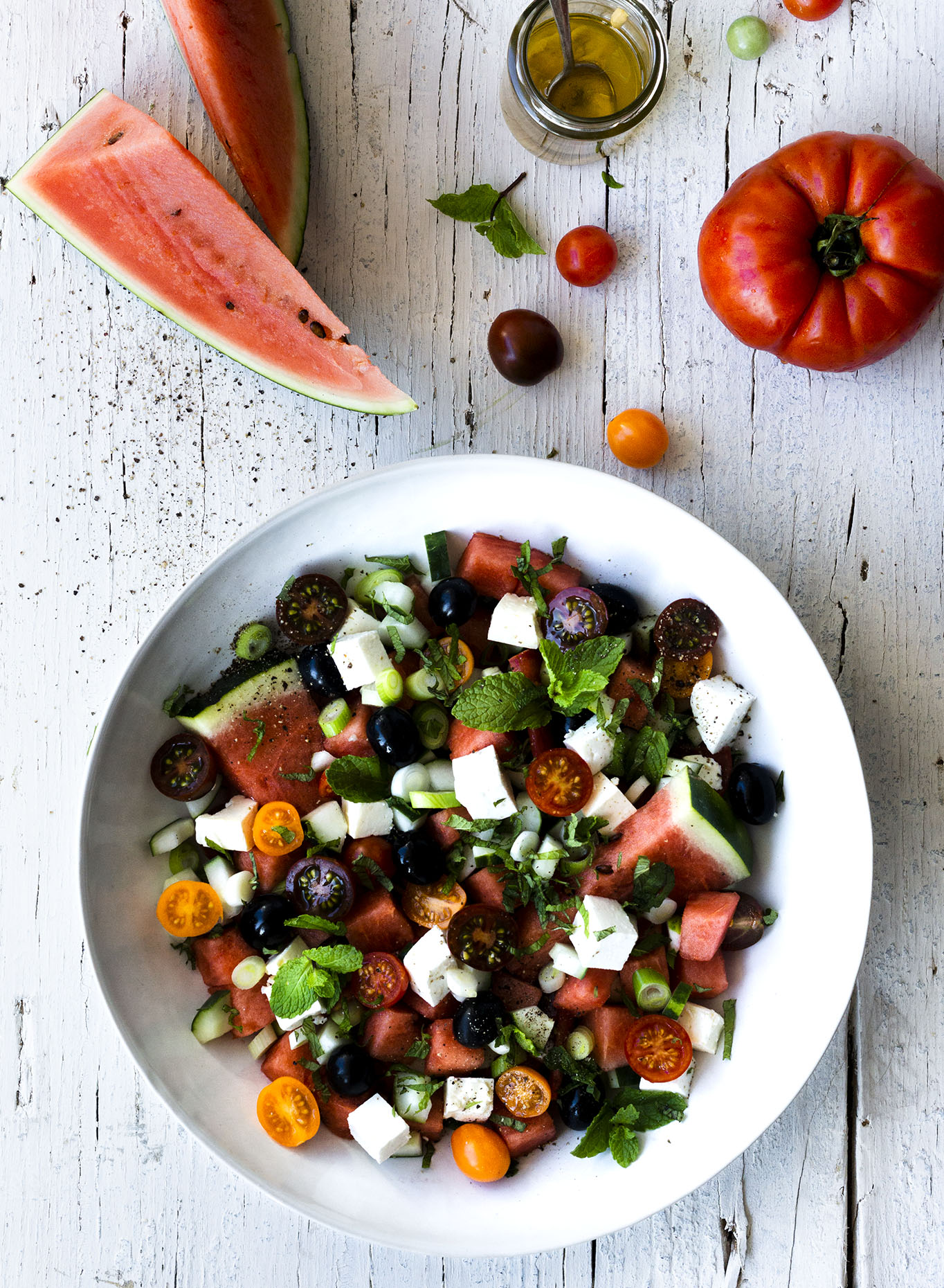 Greek Watermelon Salad with Mint Vinaigrette ⋆ The Mellow Kitchn