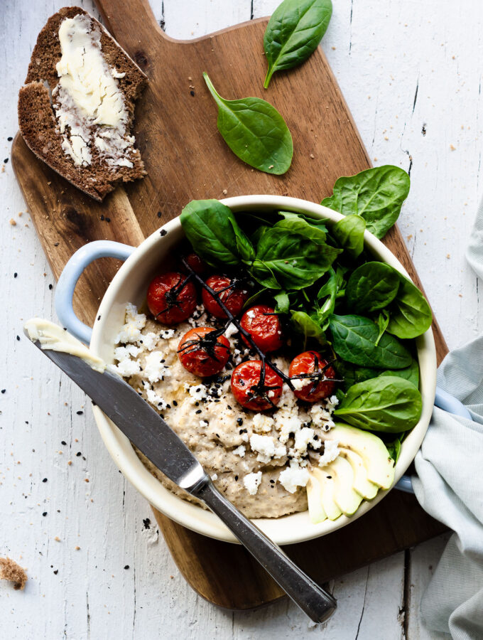 A creamy bowl of savory oats